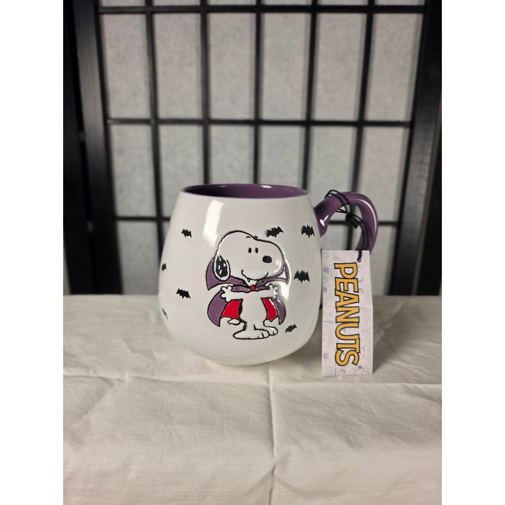 Peanuts Snoopy Vampire Halloween Mug Gibson Happiness is Halloween Purple White